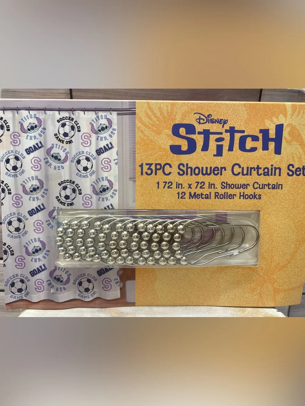Disney STitcH ❤️13-Piece Shower Curtain Set soccer club 72x72” NWT